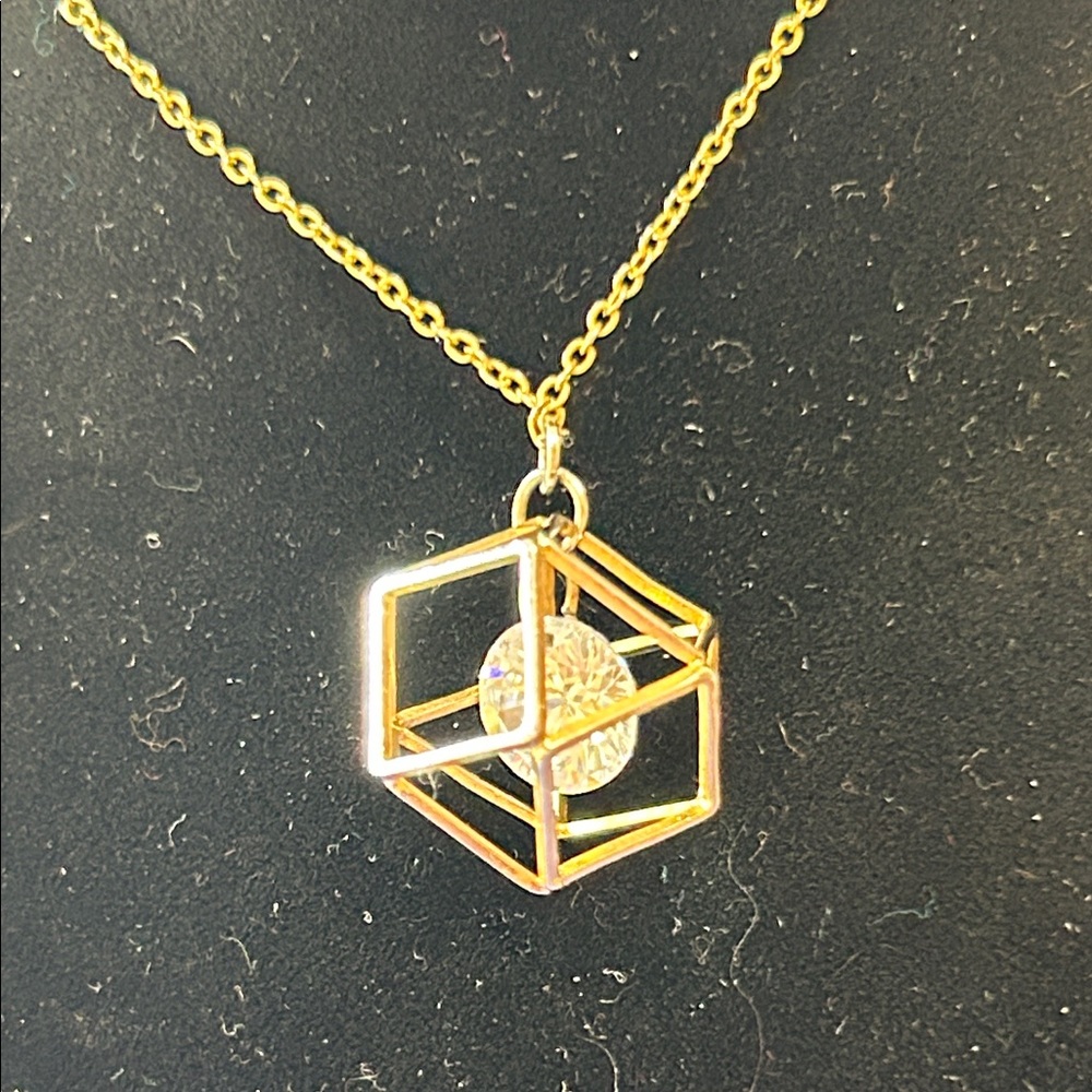 Gold Cube Pendant Necklace